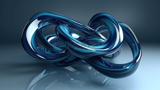 运动中扭曲的蓝色波浪形状的动态 3D 渲染