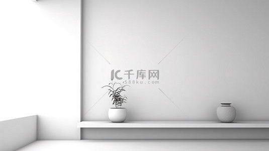 现代日式房间 3d 渲染中架子上的简约白色橱柜