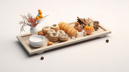 无限背景图片_无限白色工作室背景上木制食品托盘的真实 3D 资产