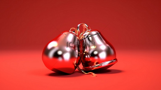 十二月背景图片_单一红色背景的 3D 渲染，带有醒目的红色色调的圣诞钟声装饰