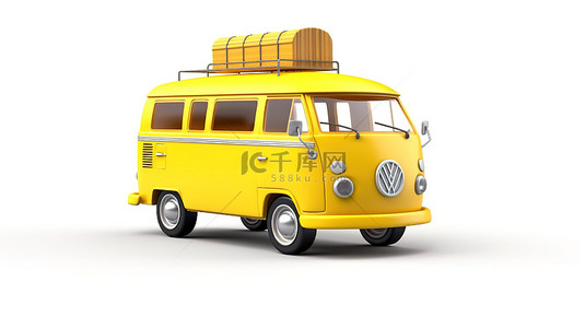 黄色的车背景图片_运输必需品 白色背景上带有包裹的黄色送货车的 3D 插图