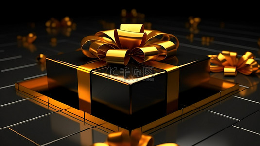 华丽的礼物包装闪闪发光的金色内部包裹在黑暗的外部 3d 渲染