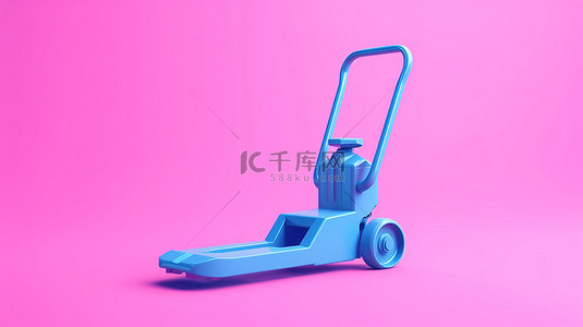 粉红色车背景图片_粉红色背景 3D 图像上蓝色手动托盘车叉车的双色调风格渲染