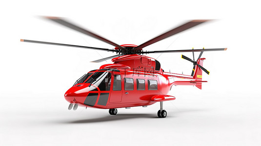 运输卡通背景图片_白色孤立背景上描绘的微型深红色军用运输直升机，3D 空中出租车服务的设想