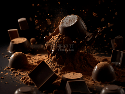 情人节美食背景图片_巧克力豆粉末甜品美食摄影广告背景