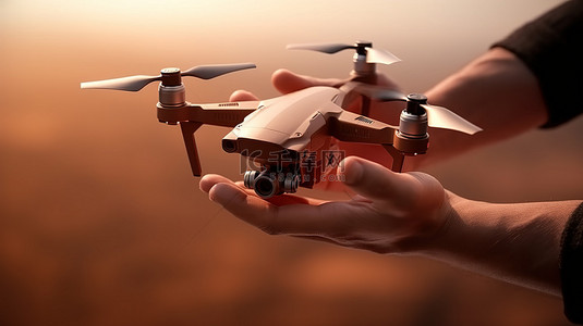 使用无人机发射的手持控制器 3D 渲染进行飞行