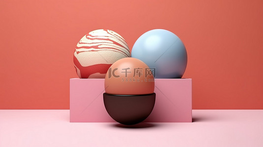 冰蓝色背景背景图片_超现实主义的 3D 冰淇淋，极简风格