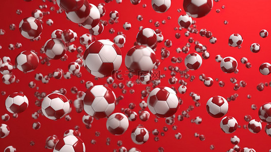 悬浮在半空中的光滑红色足球 3D 渲染插图