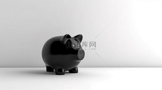 金猪金猪背景图片_白墙上黑色陶瓷猪钱盒的 3D 渲染