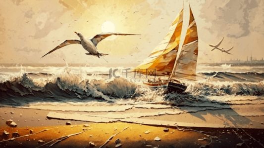 海鸟与鱼背景图片_旅游海鸥飞翔落日背景