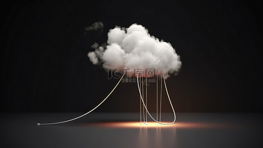 云数据存储技术 3d 白色云与电缆线和上传进度条