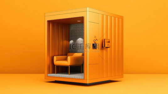橙色室内房间中带有单一金色装饰的高单色小屋的 3D 图标