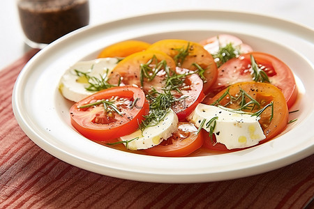 西红柿盖浇饭背景图片_上面放着西红柿和奶酪的盘子