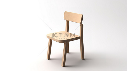 白色背景上木椅图标设计的简单性 3D 渲染
