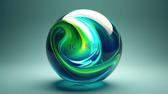 蓝色和绿色色调的变形球抽象 3D 插图