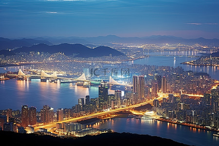 鸟瞰城市夜景背景图片_鸟瞰首尔的夜景