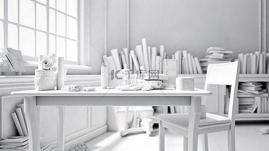 白色背景 3d 渲染上的单色课桌