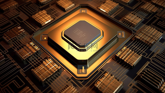 中央处理器 CPU 芯片的顶视图 3D 插图
