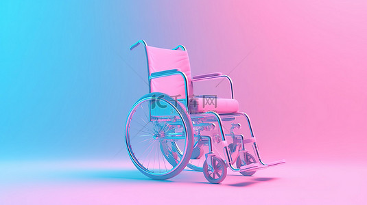 酒曲原料背景图片_粉红色背景与 3D 渲染双色调蓝色轮椅