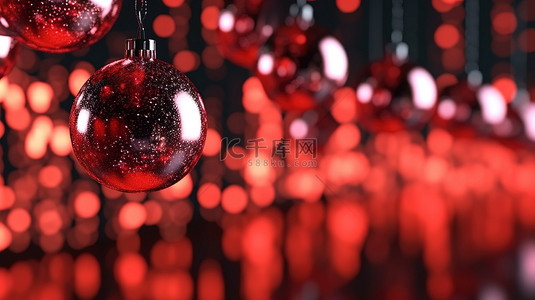 新年灯饰背景图片_节日树上的装饰品的详细视图充满活力的散景花环和红色背景庆祝主题 3D 渲染图像