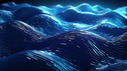 科技感蓝色框背景图片_数据驱动的金属波与蓝色阴影和 3D 渲染中的抽象技术纹理