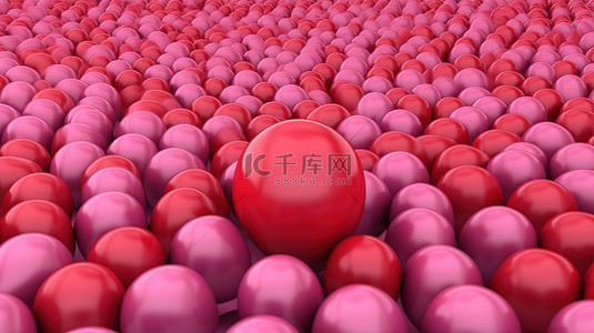 粉红色气球背景图片_选择性聚焦 3D 渲染突出的红色气球在粉红色气球背景上方翱翔