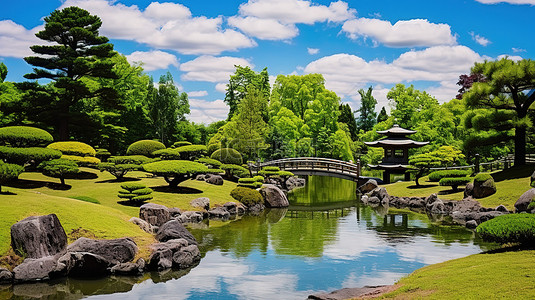 日本花园 日本花园有石头和小池塘
