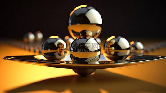 商业金属背景图片_金色金属牛顿平衡球的 3D 渲染