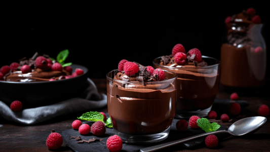 巧克力蔓越莓慕斯甜点背景
