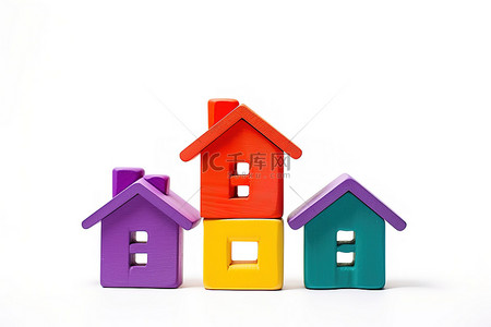 家庭背景图片_白色背景下建筑玩具和积木中的家庭词房子