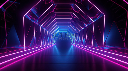 科幻城市背景图片_充满活力的霓虹灯隧道创造 3d 抽象空间结构