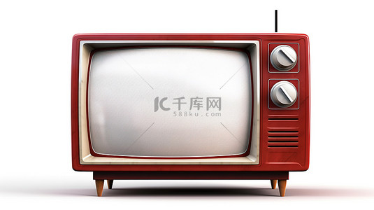 白色背景 3d 渲染上的红色老式电视
