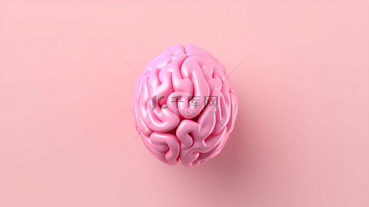 粉红色简约背景 3D 渲染图像上的大脑顶视图