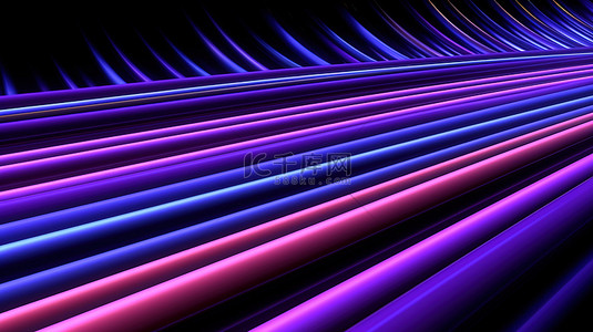 当代抽象背景与充满活力的霓虹灯线 3d 渲染