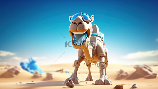 顽皮的 3d 骆驼戴着面具