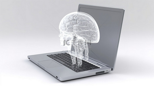 核磁共振设备扁平背景图片_在计算机笔记本上的 x 射线大脑显示的白色 3d 渲染上隔离