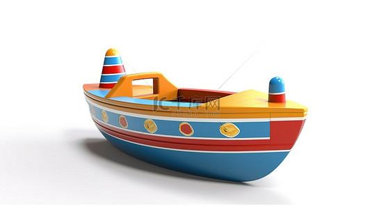 3d 渲染抽象玩具船与白色背景