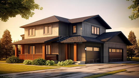 建筑模型背景图片_3D 渲染中的住宅建筑模型