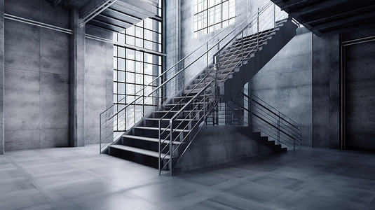 现代工业楼梯中时尚简约的 3D 墙