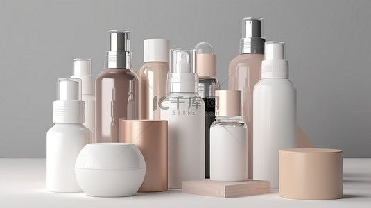 保湿身体乳背景图片_3d 渲染中护肤品的空白瓶包装
