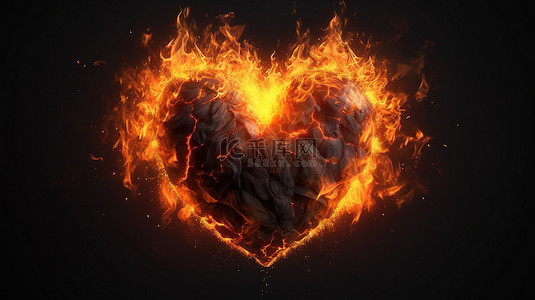黑色火背景图片_激情的地狱 3d 渲染黑色背景上的火热的心