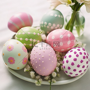 创意复活节彩蛋背景图片_复活节彩蛋装饰创意，用鲜花和丝带制作漂亮的桌面