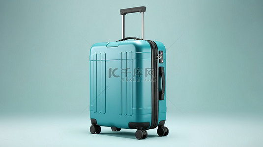 用于旅行目的的灰色背景上蓝色行李的 3D 渲染
