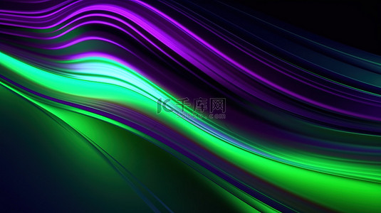 霓虹灯风格的绿色和紫色运动线抽象背景的动态优雅 3D 插图