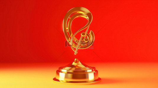 红色背景的 3d 插图与高音谱号金色音乐奖