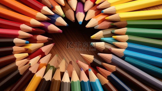 彩色圆圈 3D 渲染彩色铅笔
