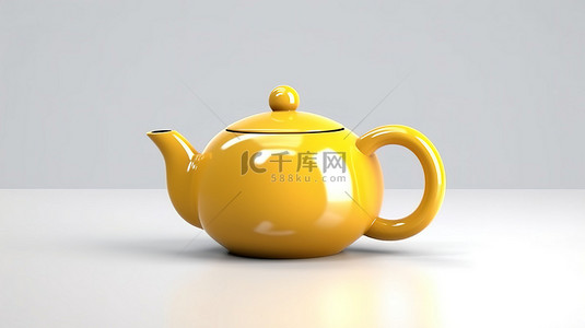 适合下午茶时间的黄色陶瓷茶壶的 3D 渲染