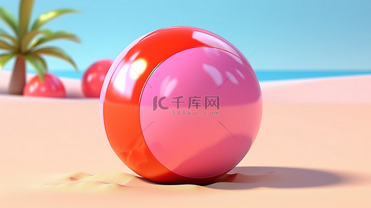 彩色漂浮气球背景图片_充满活力的沙滩球玩具漂浮在粉红色夏季背景下，带有气球主题 3D 渲染