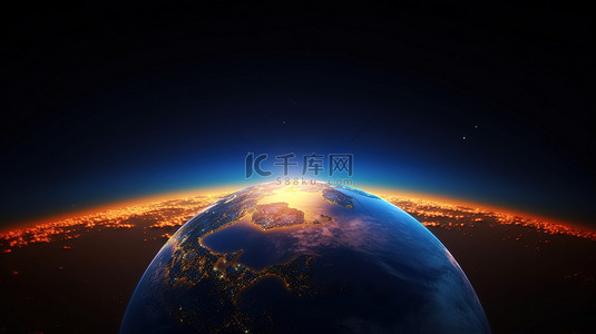 日落星空背景图片_地球上令人惊叹的日落 3d 插图，有足够的空间用于徽标和文本