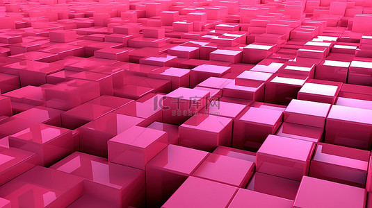 粉色方块背景图片_抽象 3D 插图中重叠粉色方块的透视图